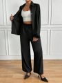 SHEIN Privé Women's Solid Color Shirt & Long Pants Two Piece Set