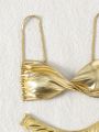 SHEIN DD+ Women's Metallic Knot Detail Swimsuit Set