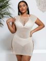 SHEIN Swim BohoFeel Plus Size Women's Round Neck Hollow Out Cover-Up Dress