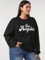 Vitoria Brayner Plus Size Baggy Style Letter Print Drop Shoulder Sweatshirt