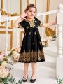 SHEIN Kids CHARMNG Toddler Girls' Embroidered Applique Short Sleeve Dress