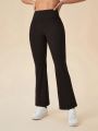 Solid Color High-waisted Flared Sports Pants