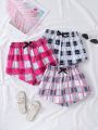 SHEIN Kids EVRYDAY 3pcs/Set Girls' Cute Simple Plaid Shorts Combination