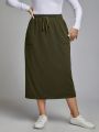 SHEIN LUNE Plus Drawstring Waist Slant Pocket Skirt