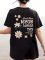 Flower & Slogan Printed Casual T-shirt