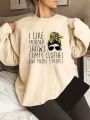 Women's Plus Size Fleece Sweatshirt With Slogan And Character Print