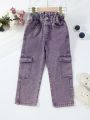 Toddler Girls' Cute Lotus Waist Multicolor Denim Jeans