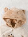 Baby Boy Bear Embroidery 3D Ears Design Hooded Flannel Sleep Jumpsuit