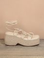 Lace-Up PU Open Toe Wedge Sandals