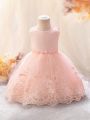 Baby Girls' 3d Floral Patchwork Embroidery Tulle Dress Formal Wear