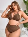 SHEIN Swim Vcay Plus Size Women's Textured Halter Neck Tie Swimsuit Set