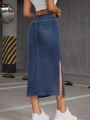 Women's Denim Side Slit Midi Skirt