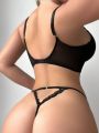 1pc Mesh Insert Cut Out Back Thong Bodysuit