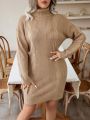 SHEIN LUNE Plus Turtleneck Cable Knit Drop Shoulder Sweater Dress