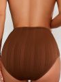 SHEIN Swim Classy Solid Color High-Waisted Bikini Bottom