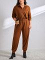 SHEIN Essnce Ladies Plus Size Mermaid Knitted Long Sleeve Jumpsuit