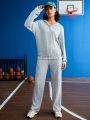 Street Sport Women's Solid Color Hooded Top And Straight Pants Athletic Tracksuit