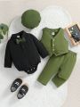 Baby Boy Bow Front Bodysuit & Vest Jacket & Pants & Hat