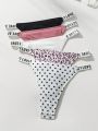 SHEIN Women's Leopard Patterned Heart Shape & Letter Decorated Thong Panties With Weaved Band