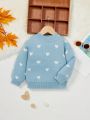 SHEIN Young Girl Heart Pattern Drop Shoulder Sweater