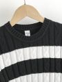 SHEIN Kids CHARMNG Tween Girl Two Tone Cable Knit Sweater