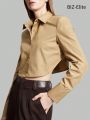 SHEIN BIZwear Ladies Solid Color Cropped Long Sleeve Shirt