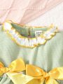 Baby Girl Ruffle Trim Flounce Sleeve Bow Front Dress & Hat