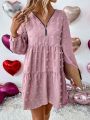 SHEIN LUNE Women's Casual Solid Color Long Sleeve Dress