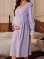 Maternity Lace Wrap Collar Nightgown