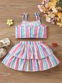 Baby Girl Colorful Striped Tank Top And Skirt Set