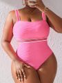 SHEIN Swim Vcay Plus Size Striped Texture Embellished One-Piece Swimsuit