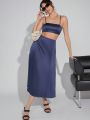 Luxe Womens Satin Bralette And Skirt Set