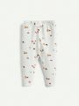 Cozy Cub Baby Girl Snug Fit Cherry Letter Print Round Neck Long Sleeve Pullover And Long Pants Pajama Set, 4pcs