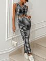 SHEIN Frenchy Houndstooth Vest Blazer And Trousers Suit Set