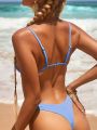 SHEIN Swim Vcay Mono Bikini Set Rib-knit Triangle Bra & High Cut Bottom 2 Piece Swimsuit