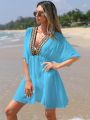 SHEIN SHEIN Swim BohoFeel Contrast Tape Batwing Sleeve Cover Up Dress