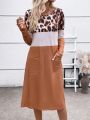 Leopard Print Colorblock Dual Pocket Tee Dress