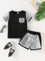 SHEIN Kids Cooltwn Toddler Girls' Trendy Sparkly Glitter Top And Shorts Set