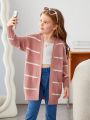 SHEIN Kids EVRYDAY Girls' Casual Loose Fit Long Sleeve Striped Cardigan