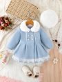 Baby Girl Contrast Lace Double Breasted Fold Pleated Trench Coat & Hat