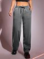 SHEIN ICON Solid Drawstring Waist Slant Pocket Sweatpants