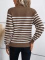 Striped Pattern Button Detail Raglan Sleeve Sweater