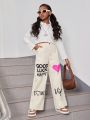 SHEIN Kids Cooltwn Teen Girls' Street Style Loose Straight Leg Sweatpants Solid Color, Casual Sports Trousers