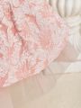 Baby Girls' Jacquard Elegant And Romantic Design Mesh Splice Dress