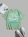 Teenage Boys' Casual Short Sleeve T-shirt With Emoticon And Letter Print