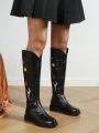 Vintage Knee High Boots For Women With Thick Heel & Over The Knee, Fashionable Western Cowboy Style Riding Boots For Travel Outfit (color Optional)