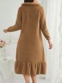 Women's Plush Long Sleeve Sleep Dress With Twin Pockets