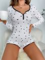 Heart Print Jumpsuit Pajamas