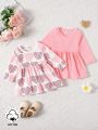 Baby Girls' Spring/Summer 2pcs Heart Printed Cute Elegant Romantic Daily/Casual Dresses