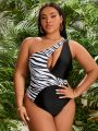 SHEIN Swim SXY Plus Size Zebra Pattern One Shoulder Cutout Monokini Swimsuit